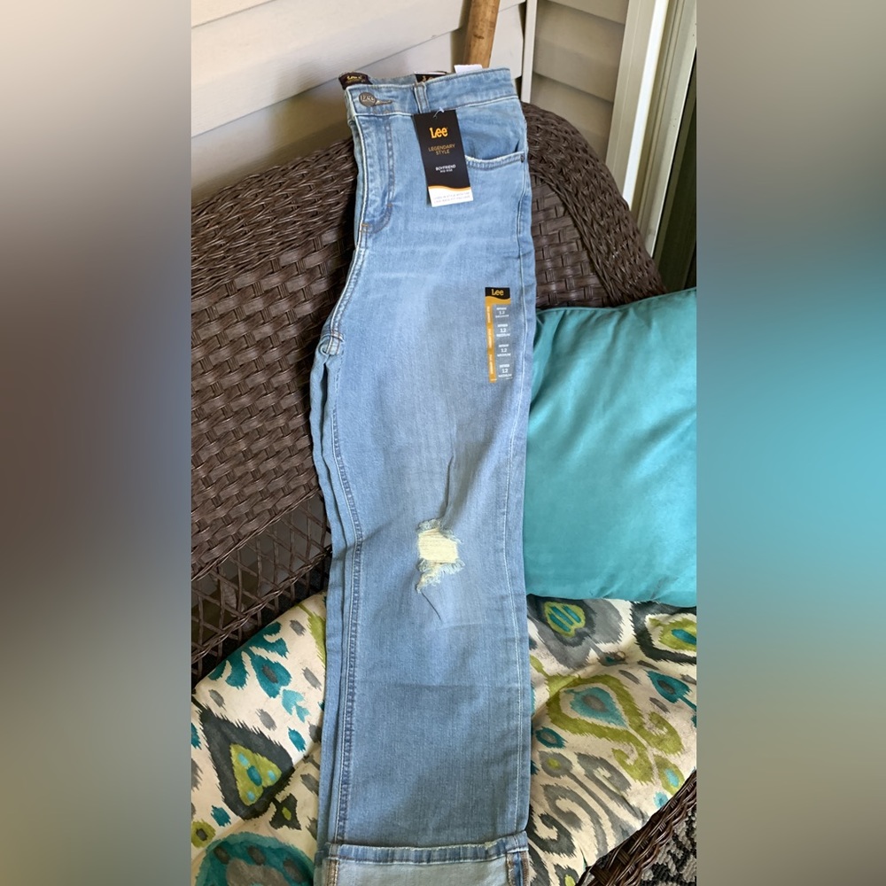 Women Lee Boyfriend Mid Rise jeans, blue, size 12 Medium